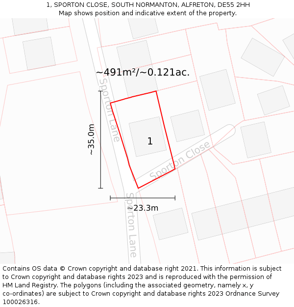 1, SPORTON CLOSE, SOUTH NORMANTON, ALFRETON, DE55 2HH: Plot and title map