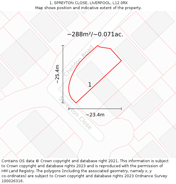 1, SPREYTON CLOSE, LIVERPOOL, L12 0RX: Plot and title map