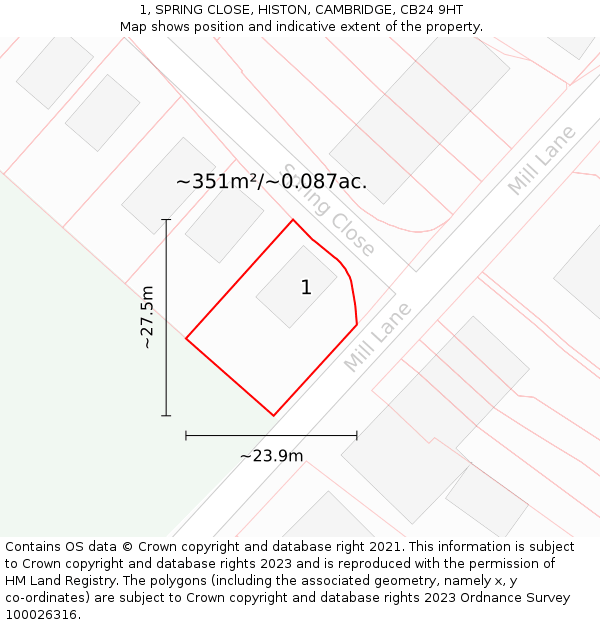 1, SPRING CLOSE, HISTON, CAMBRIDGE, CB24 9HT: Plot and title map