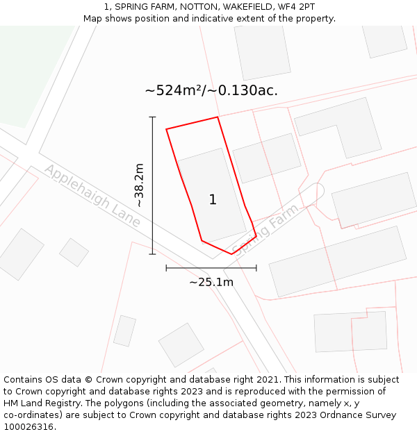 1, SPRING FARM, NOTTON, WAKEFIELD, WF4 2PT: Plot and title map