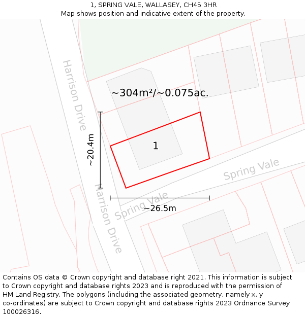 1, SPRING VALE, WALLASEY, CH45 3HR: Plot and title map