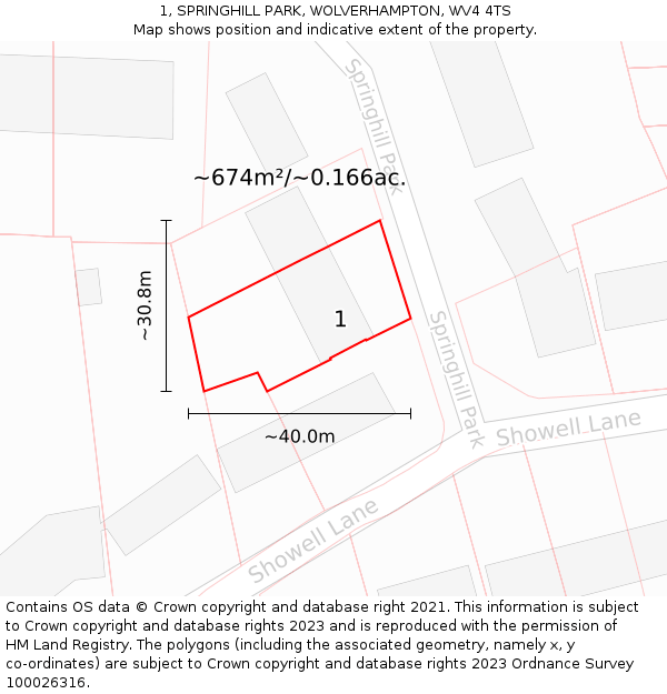 1, SPRINGHILL PARK, WOLVERHAMPTON, WV4 4TS: Plot and title map