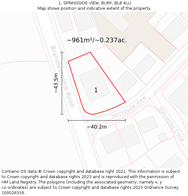 1, SPRINGSIDE VIEW, BURY, BL8 4LU: Plot and title map
