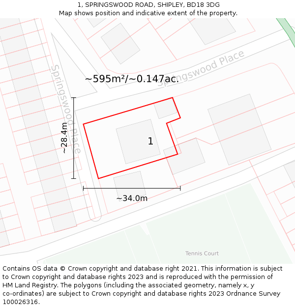 1, SPRINGSWOOD ROAD, SHIPLEY, BD18 3DG: Plot and title map