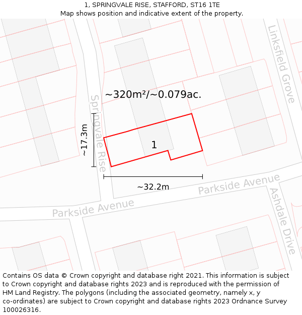 1, SPRINGVALE RISE, STAFFORD, ST16 1TE: Plot and title map