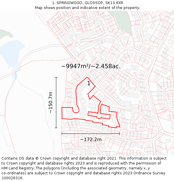 1, SPRINGWOOD, GLOSSOP, SK13 6XR: Plot and title map
