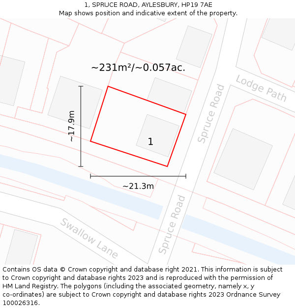 1, SPRUCE ROAD, AYLESBURY, HP19 7AE: Plot and title map