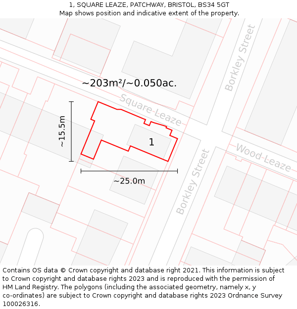 1, SQUARE LEAZE, PATCHWAY, BRISTOL, BS34 5GT: Plot and title map