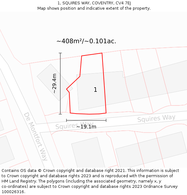 1, SQUIRES WAY, COVENTRY, CV4 7EJ: Plot and title map