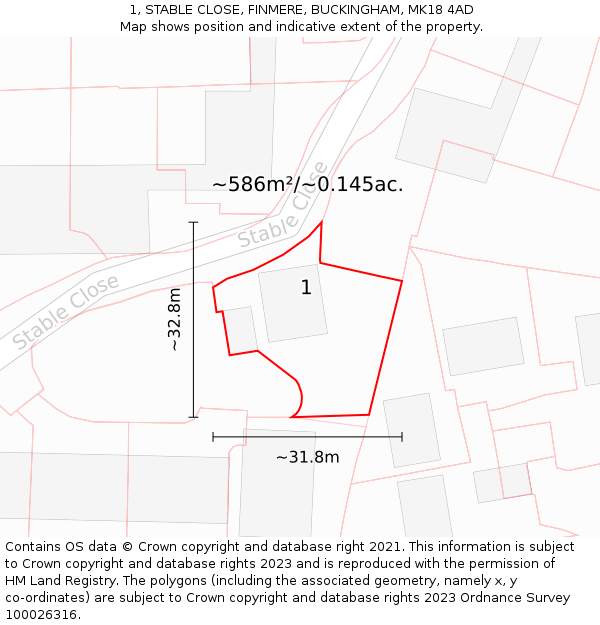 1, STABLE CLOSE, FINMERE, BUCKINGHAM, MK18 4AD: Plot and title map