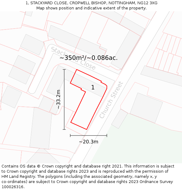 1, STACKYARD CLOSE, CROPWELL BISHOP, NOTTINGHAM, NG12 3XG: Plot and title map