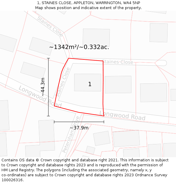 1, STAINES CLOSE, APPLETON, WARRINGTON, WA4 5NP: Plot and title map