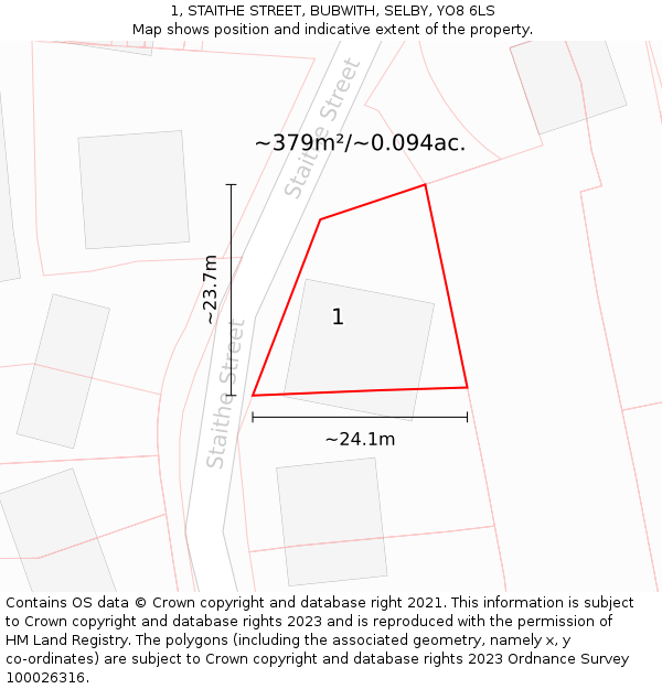 1, STAITHE STREET, BUBWITH, SELBY, YO8 6LS: Plot and title map