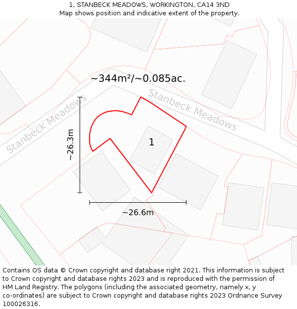 1, STANBECK MEADOWS, WORKINGTON, CA14 3ND: Plot and title map