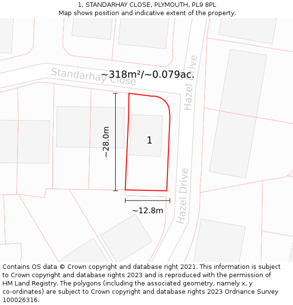 1, STANDARHAY CLOSE, PLYMOUTH, PL9 8PL: Plot and title map