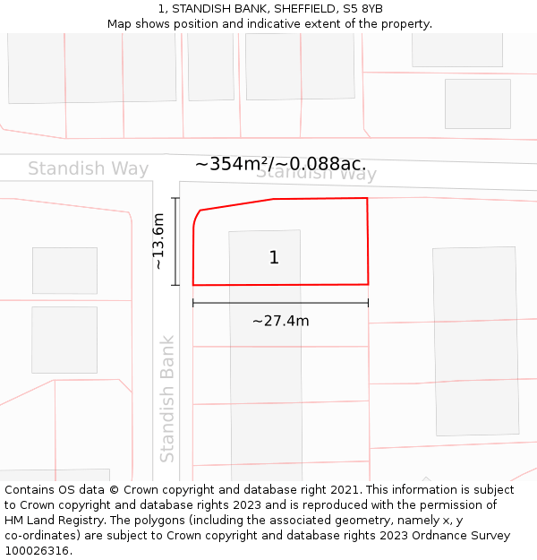 1, STANDISH BANK, SHEFFIELD, S5 8YB: Plot and title map
