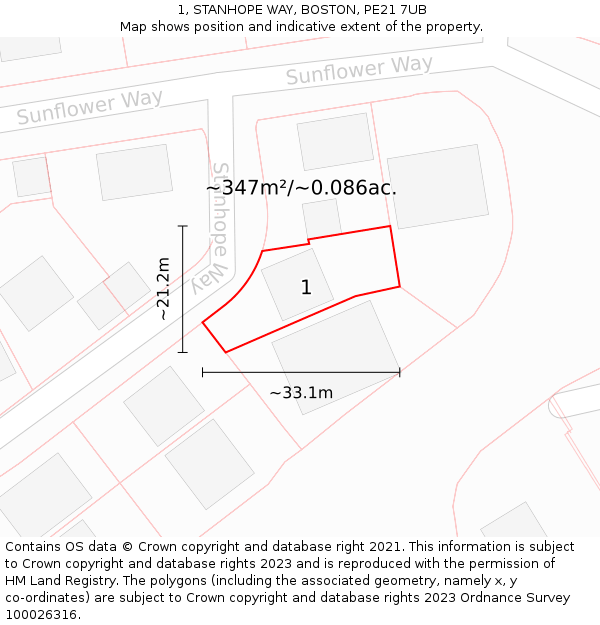1, STANHOPE WAY, BOSTON, PE21 7UB: Plot and title map