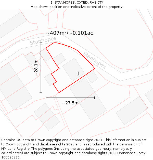 1, STANHOPES, OXTED, RH8 0TY: Plot and title map