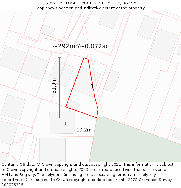 1, STANLEY CLOSE, BAUGHURST, TADLEY, RG26 5GE: Plot and title map