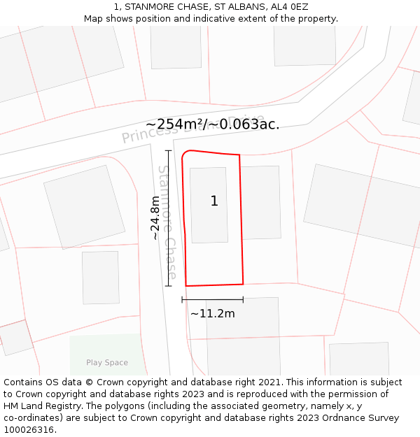 1, STANMORE CHASE, ST ALBANS, AL4 0EZ: Plot and title map