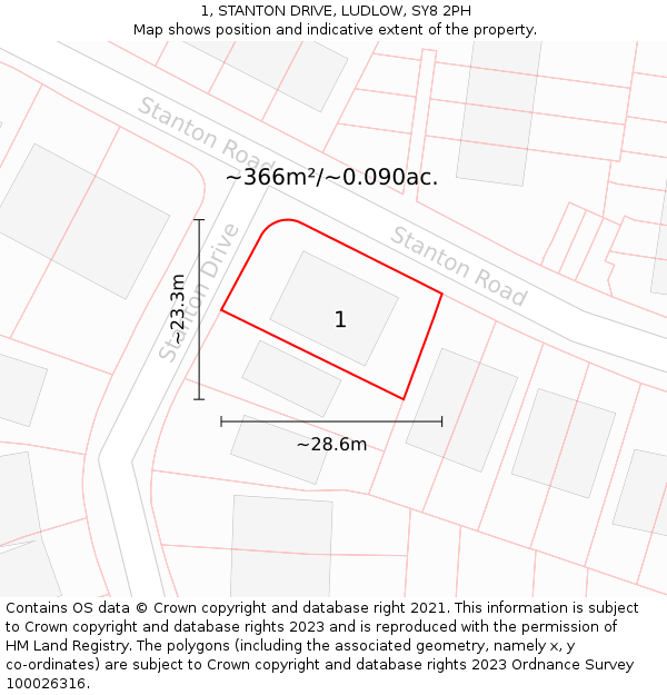1, STANTON DRIVE, LUDLOW, SY8 2PH: Plot and title map
