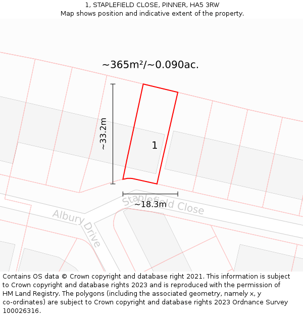 1, STAPLEFIELD CLOSE, PINNER, HA5 3RW: Plot and title map
