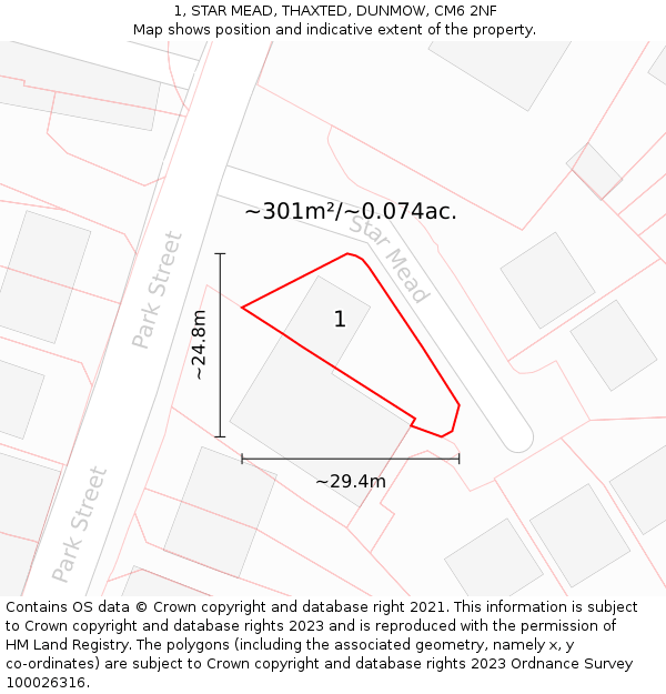 1, STAR MEAD, THAXTED, DUNMOW, CM6 2NF: Plot and title map