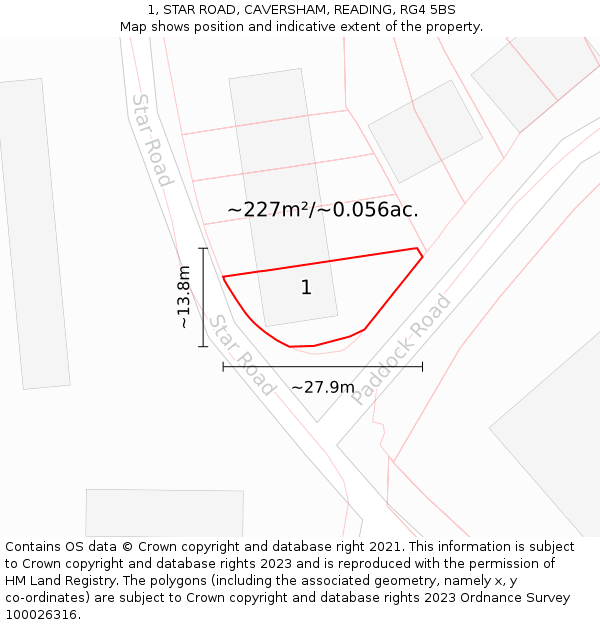 1, STAR ROAD, CAVERSHAM, READING, RG4 5BS: Plot and title map