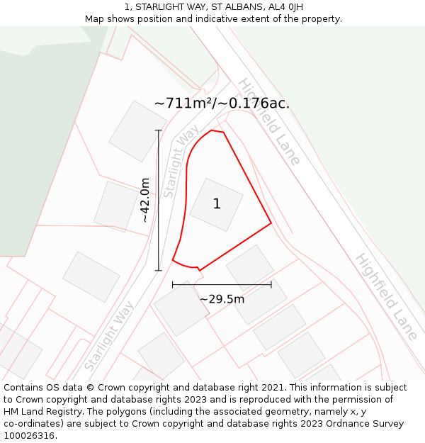 1, STARLIGHT WAY, ST ALBANS, AL4 0JH: Plot and title map