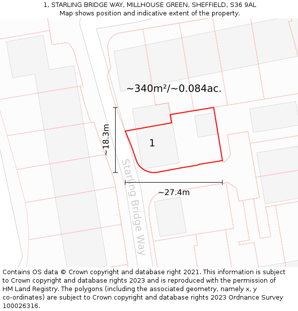 1, STARLING BRIDGE WAY, MILLHOUSE GREEN, SHEFFIELD, S36 9AL: Plot and title map