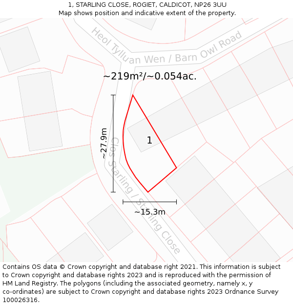 1, STARLING CLOSE, ROGIET, CALDICOT, NP26 3UU: Plot and title map