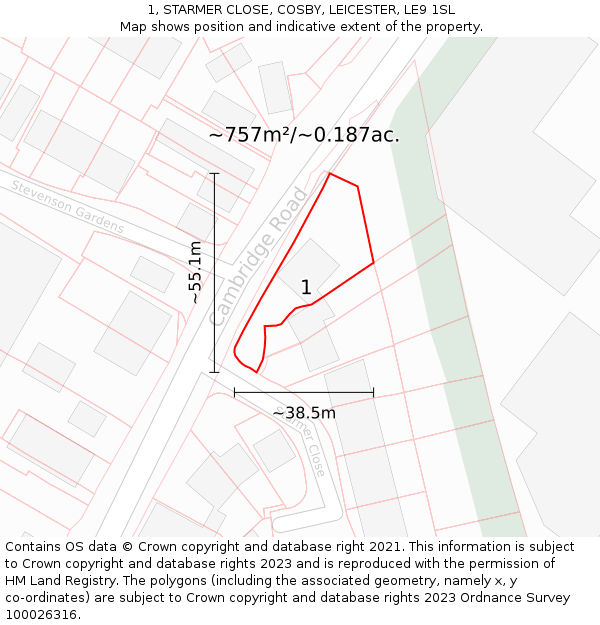 1, STARMER CLOSE, COSBY, LEICESTER, LE9 1SL: Plot and title map
