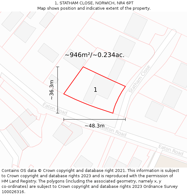 1, STATHAM CLOSE, NORWICH, NR4 6PT: Plot and title map