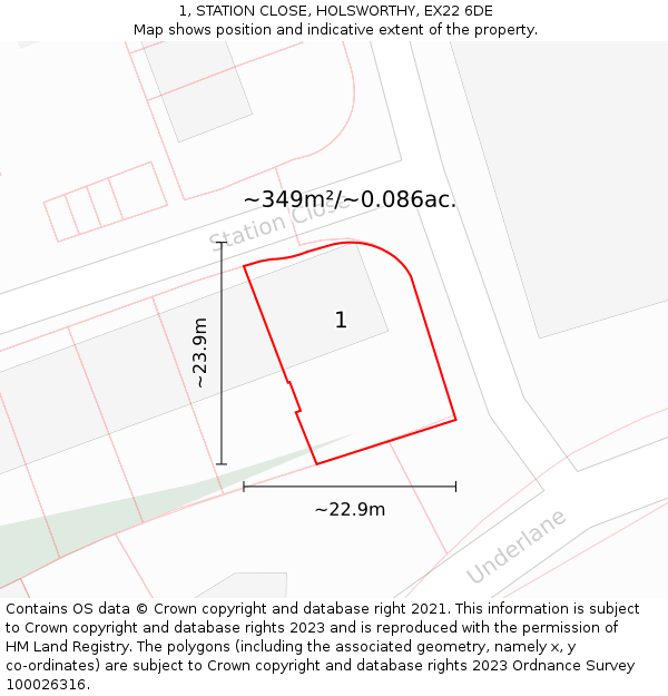 1, STATION CLOSE, HOLSWORTHY, EX22 6DE: Plot and title map