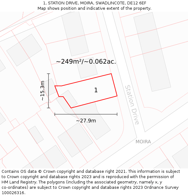 1, STATION DRIVE, MOIRA, SWADLINCOTE, DE12 6EF: Plot and title map