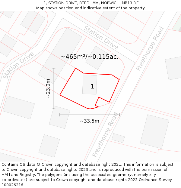 1, STATION DRIVE, REEDHAM, NORWICH, NR13 3JF: Plot and title map