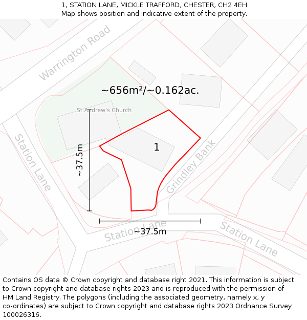 1, STATION LANE, MICKLE TRAFFORD, CHESTER, CH2 4EH: Plot and title map