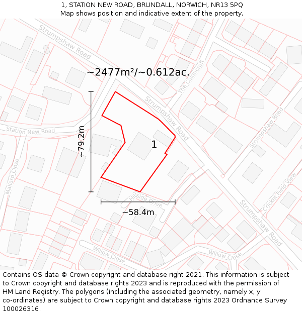 1, STATION NEW ROAD, BRUNDALL, NORWICH, NR13 5PQ: Plot and title map
