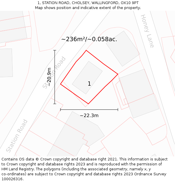 1, STATION ROAD, CHOLSEY, WALLINGFORD, OX10 9PT: Plot and title map