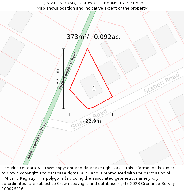 1, STATION ROAD, LUNDWOOD, BARNSLEY, S71 5LA: Plot and title map
