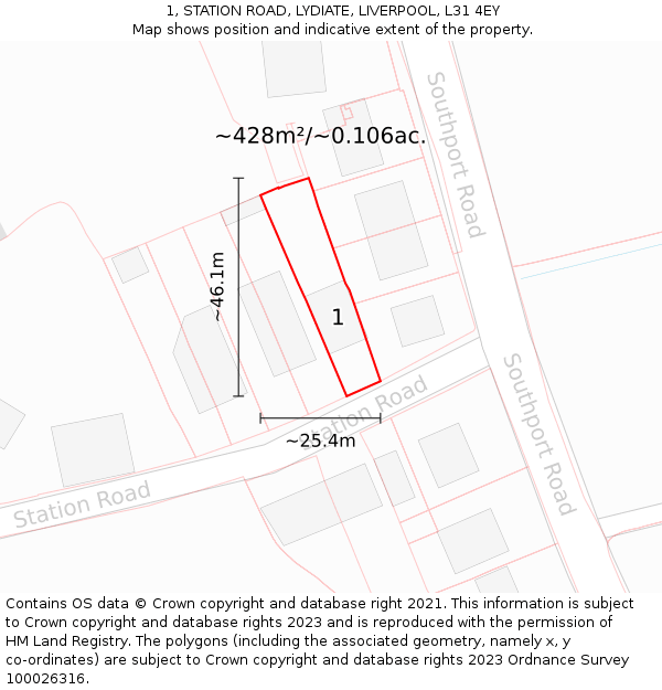 1, STATION ROAD, LYDIATE, LIVERPOOL, L31 4EY: Plot and title map