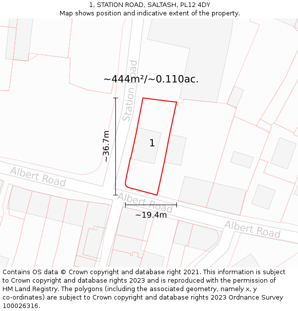 1, STATION ROAD, SALTASH, PL12 4DY: Plot and title map