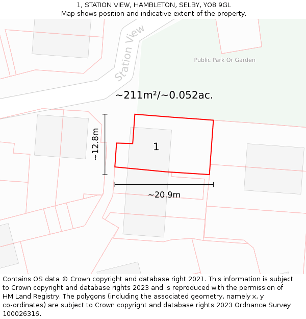 1, STATION VIEW, HAMBLETON, SELBY, YO8 9GL: Plot and title map