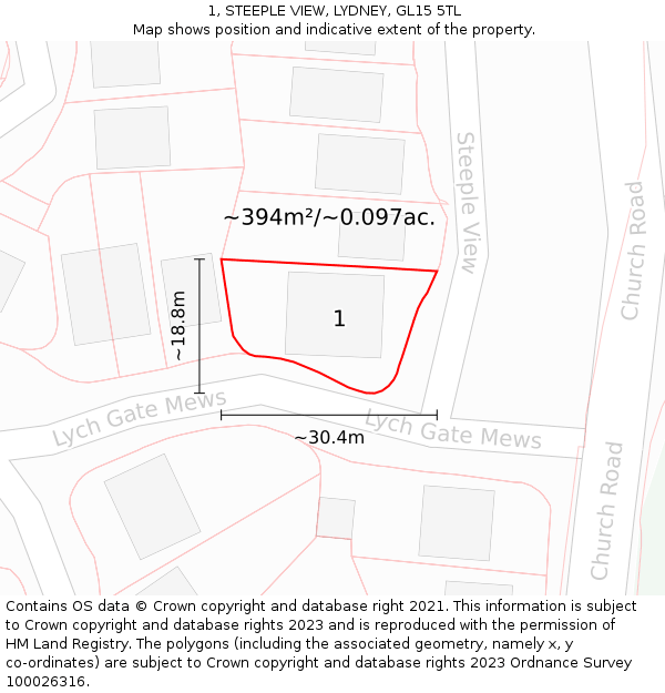 1, STEEPLE VIEW, LYDNEY, GL15 5TL: Plot and title map