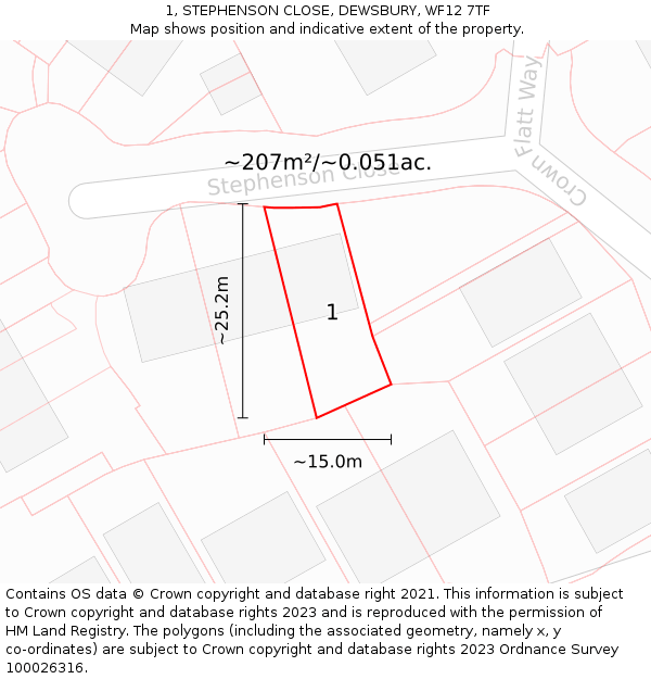 1, STEPHENSON CLOSE, DEWSBURY, WF12 7TF: Plot and title map