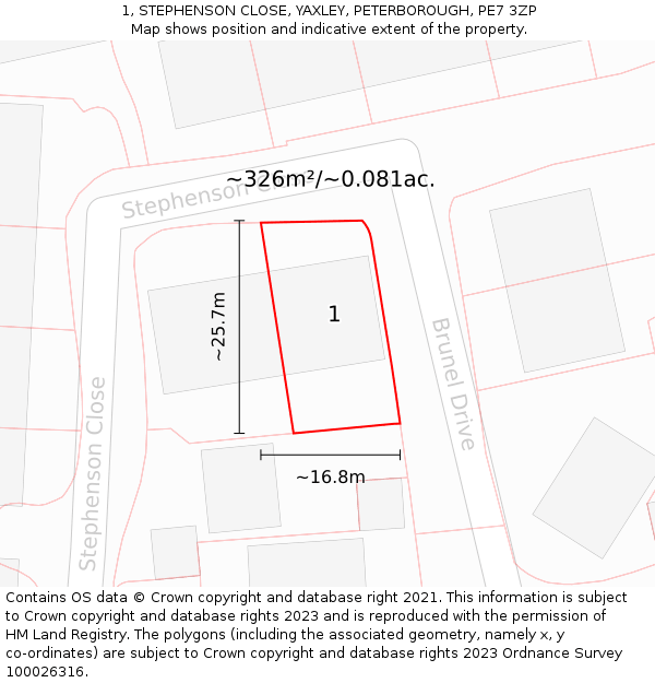 1, STEPHENSON CLOSE, YAXLEY, PETERBOROUGH, PE7 3ZP: Plot and title map