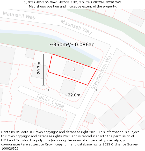1, STEPHENSON WAY, HEDGE END, SOUTHAMPTON, SO30 2WR: Plot and title map