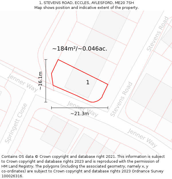1, STEVENS ROAD, ECCLES, AYLESFORD, ME20 7SH: Plot and title map