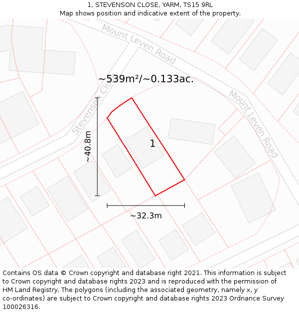 1, STEVENSON CLOSE, YARM, TS15 9RL: Plot and title map