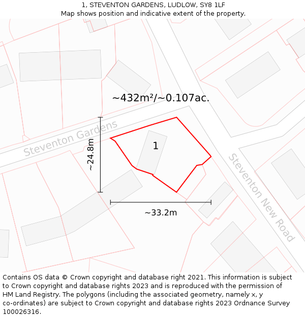 1, STEVENTON GARDENS, LUDLOW, SY8 1LF: Plot and title map